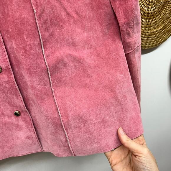 Vintage Revue Pink 100% Suede Button Long Sleeve Top Jacket 10 Western Country - Picture 9 of 9